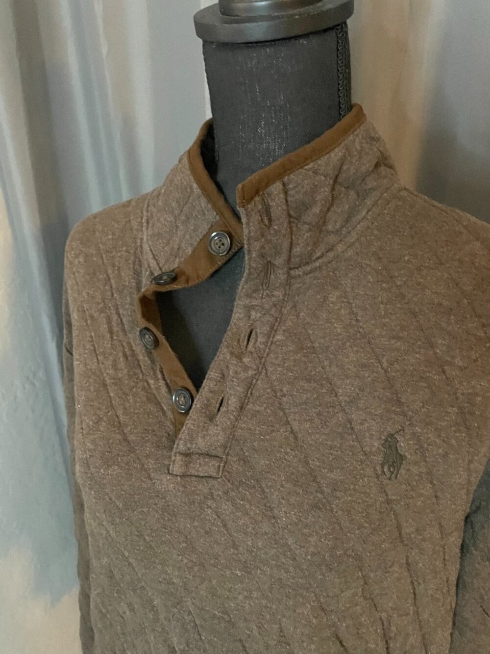 294. Polo Ralph Lauren Quilted Double-Knit Jersey Pullover, Mens Size M, Brown - Picture 2 of 7